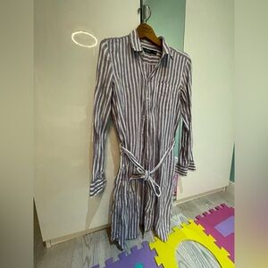 Ralph Lauren Long Sleeve Striped Dress - Purple and White